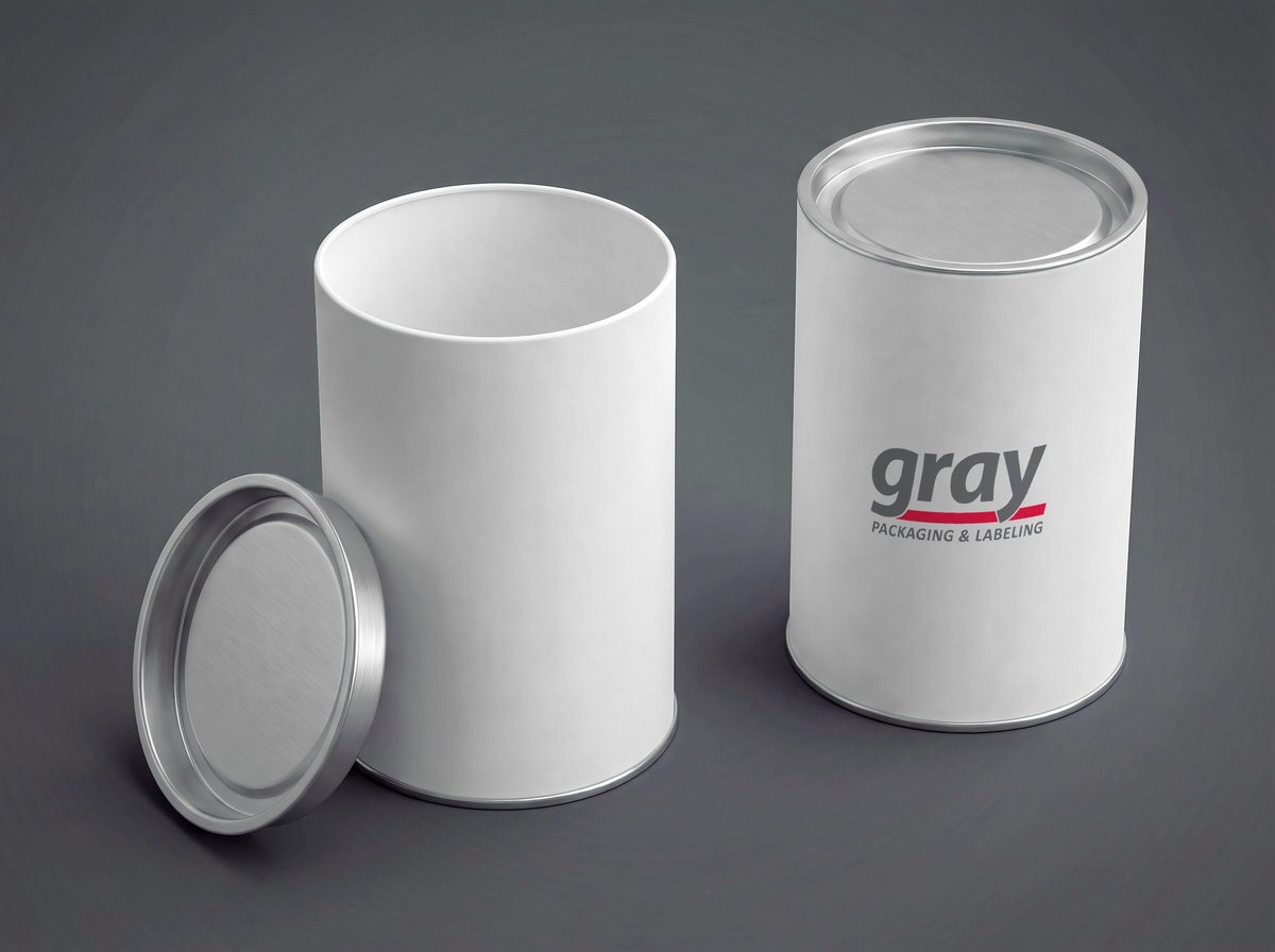 Gray cylinder tube with metal lid